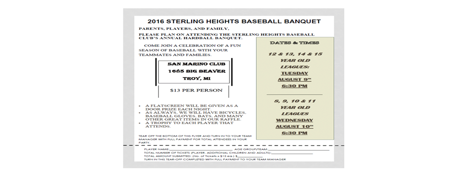 Baseball Banquet August 9th and 10th