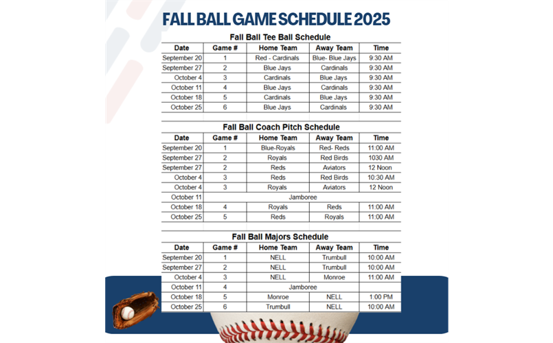 FALL BALL GAME SCHEDULE