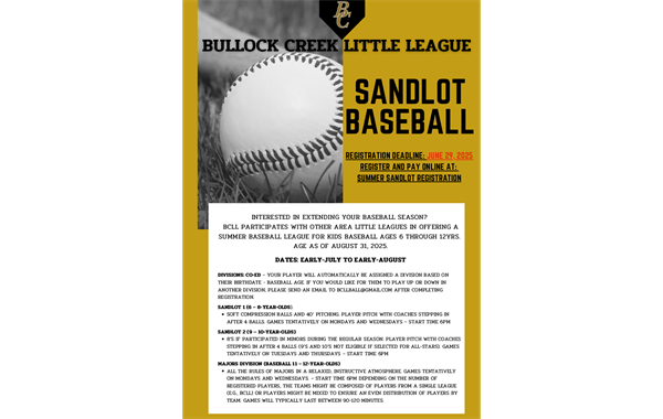 Sandlot Registration is Open!