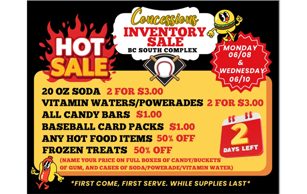 BCLL Concessions Inventory Sale - this week only! 