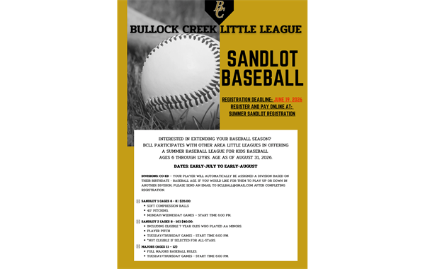 Sandlot Registration is Open!