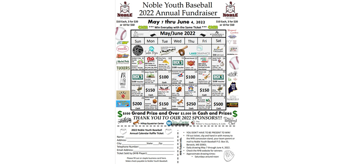 2022 Raffle Calendar is now ready to sell! Over $3000 in cash and prizes! 