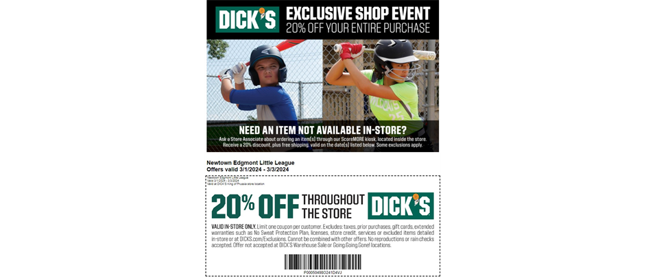 Dick's Sporting Goods Coupon - 20% Off!  Valid March 1-3, 2024