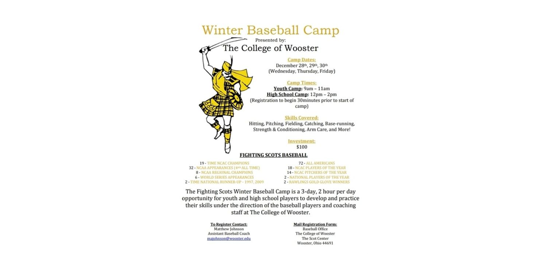 College of Wooster baseball clinic to be held Dec. 28-30