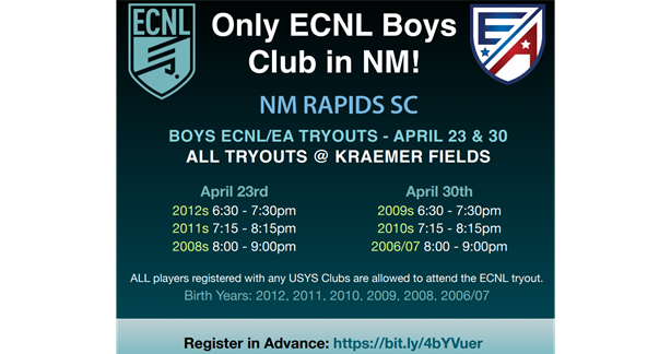 Boys ECNL/EA Open Player ID days set for April 2024!