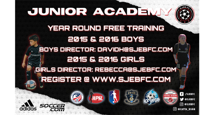 SJEB FC Free Junior Academy Program for 2015, 2016 Boys & Girls