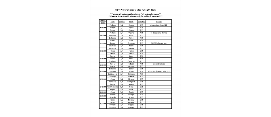 2025 Flag Football Picture Schedule