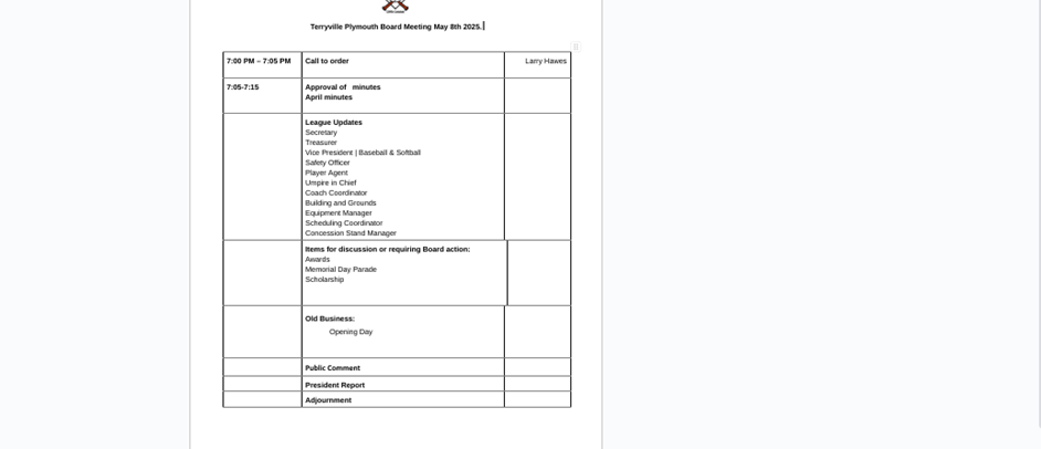 May 2025 Meeting Agenda