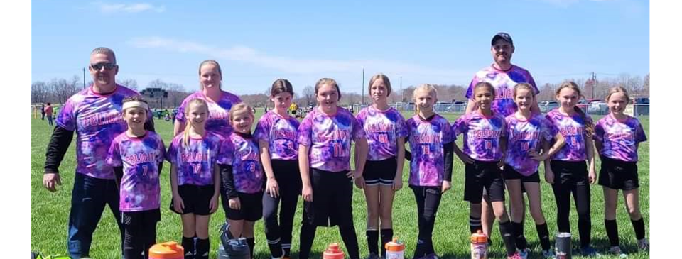 U10 Girls Soccer team after their FIRST win in their new uniforms. Thank you to ALL our sponsors! 