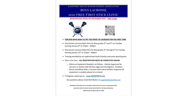First Stick Free Clinics for Boys Lacrosse coming in January!!!