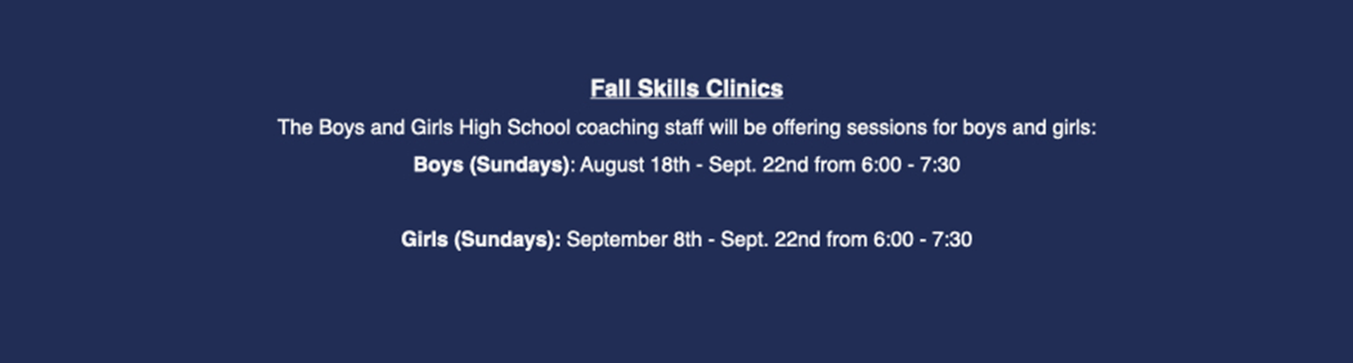 Fall Skills Clinics for Girls 