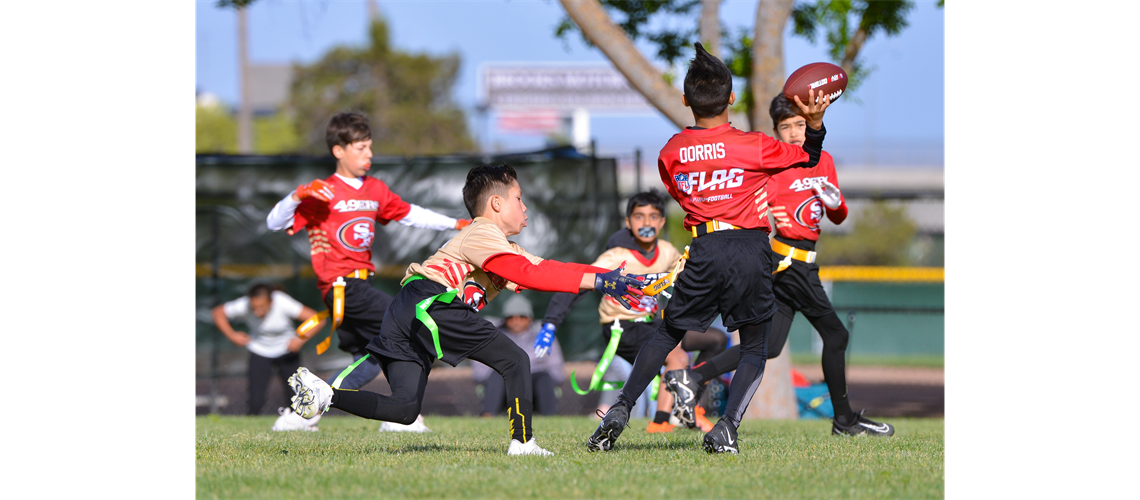 5 on 5 non-contact NFL Flag Football with 49ers Varsity