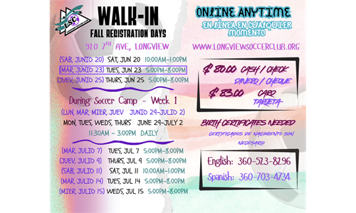 FALL REGISTRATION OPEN !!!