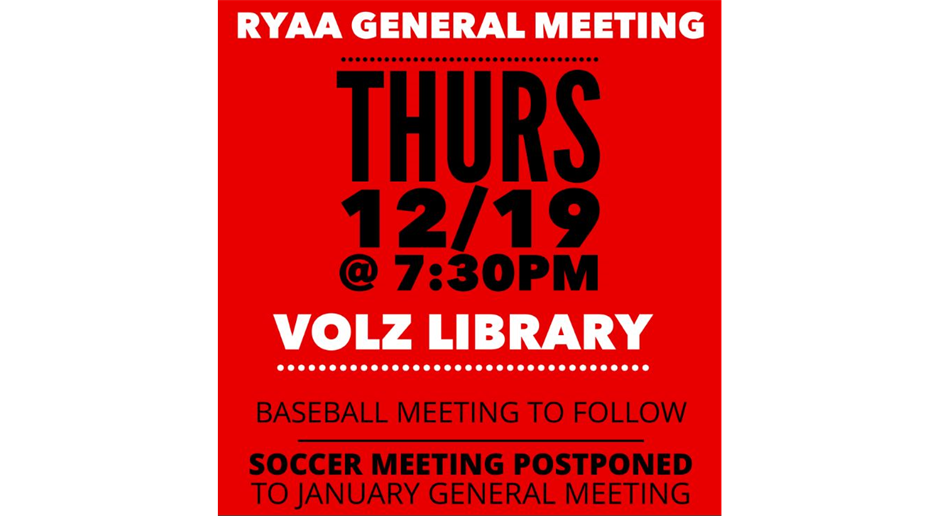 12/19 General Meeting @ 7:30pm in Volz Library