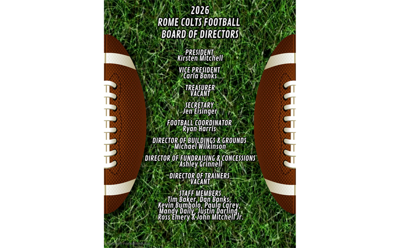 2026 ROME COLTS FOOTBALL BOARD
