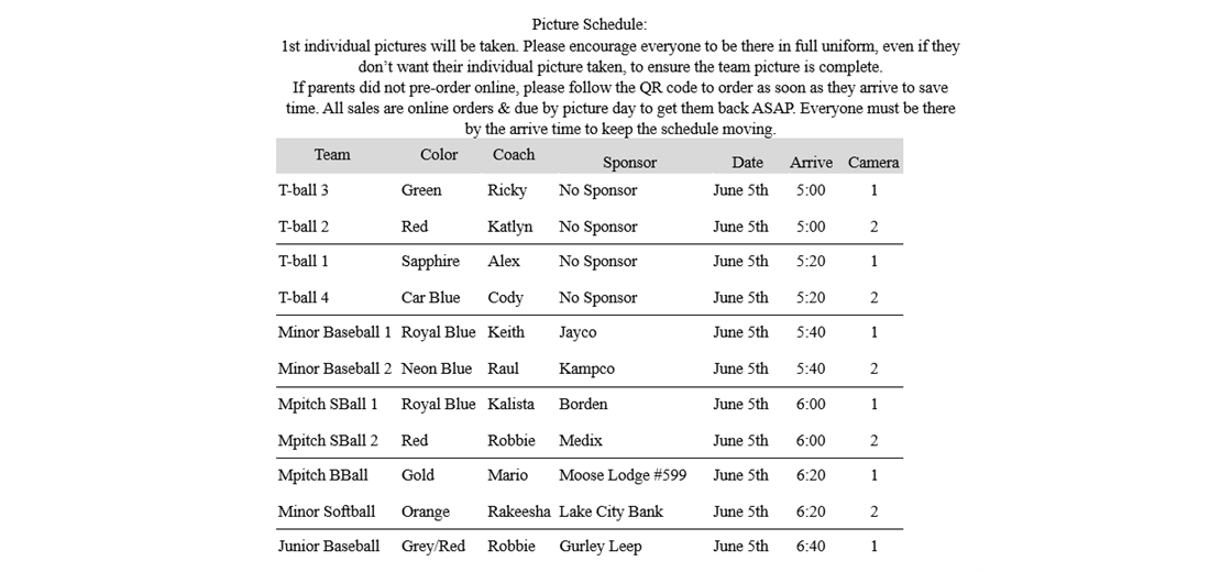 Picture Schedule