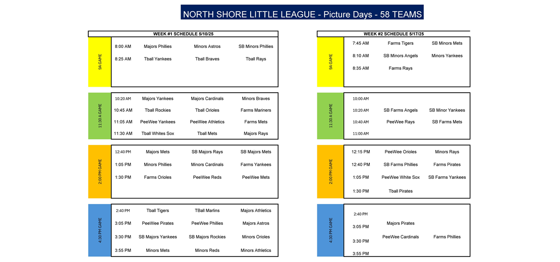 NSLL Picture Day Schedule