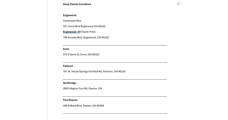 Away Games Locations 