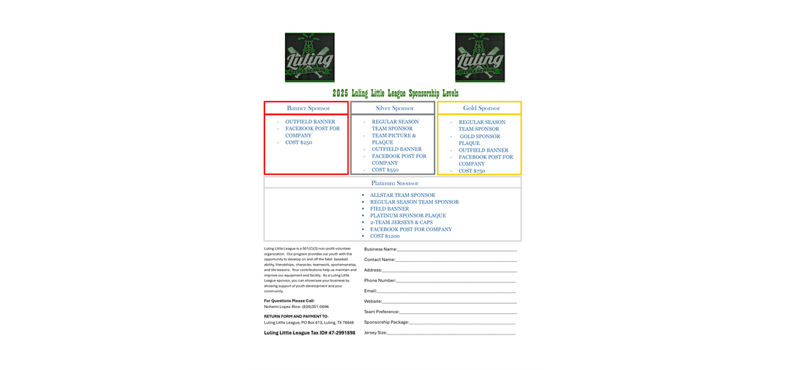 2025 Sponsor form