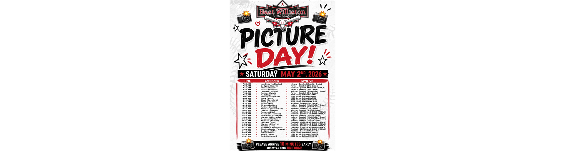2026 Picture Day Schedule