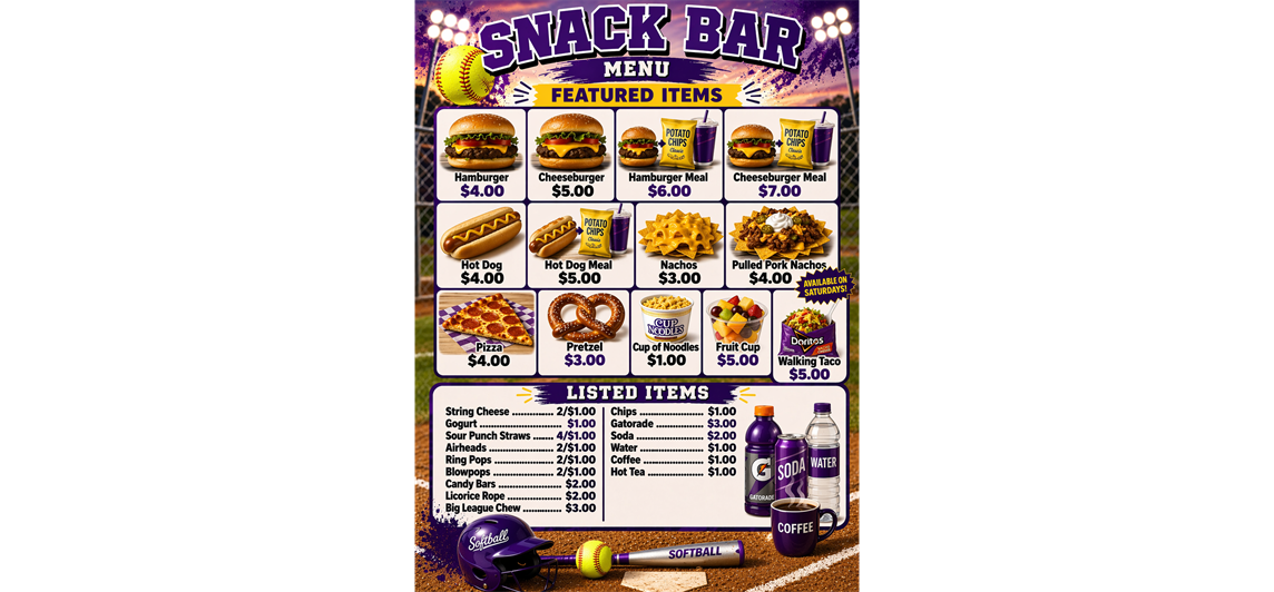 NEW Snack bar Menu