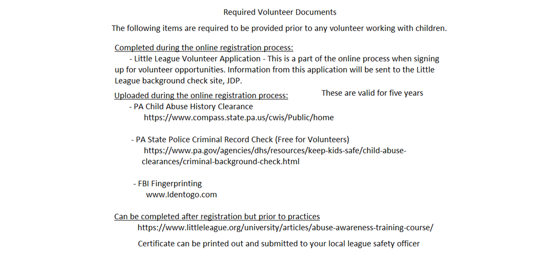 Volunteer Clearance Requirements