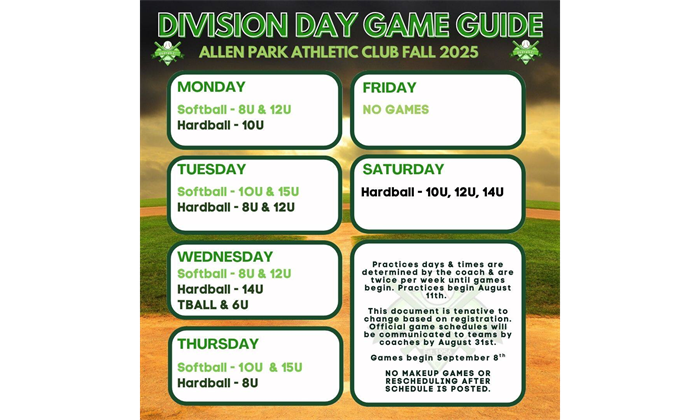 FALL 2025 Game Schedule