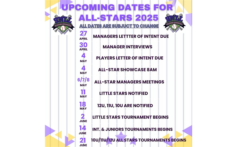 Little Stars & All Stars Important Dates