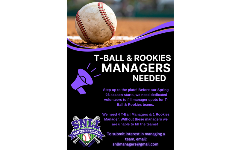 T-Ball & Rookies Managers Needed